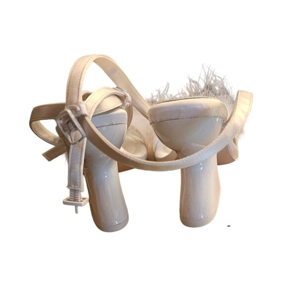 CIRCUS NY by Sam Edleman Brenna white plush Satin Heeled Sandal with Strap - Picture 4 of 5